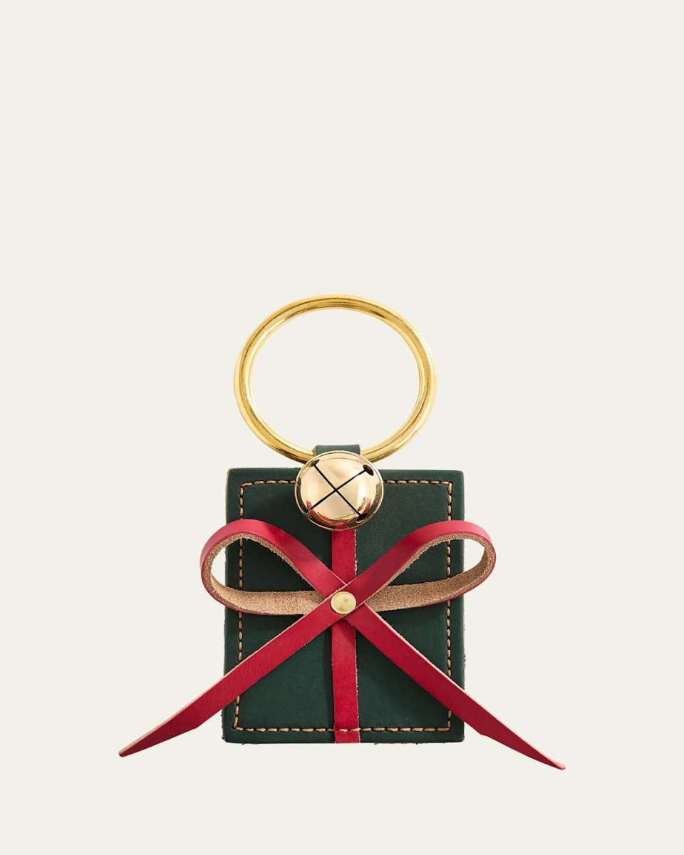 Green & Red Leather Gift Box Decorative Charm with Brass Bell